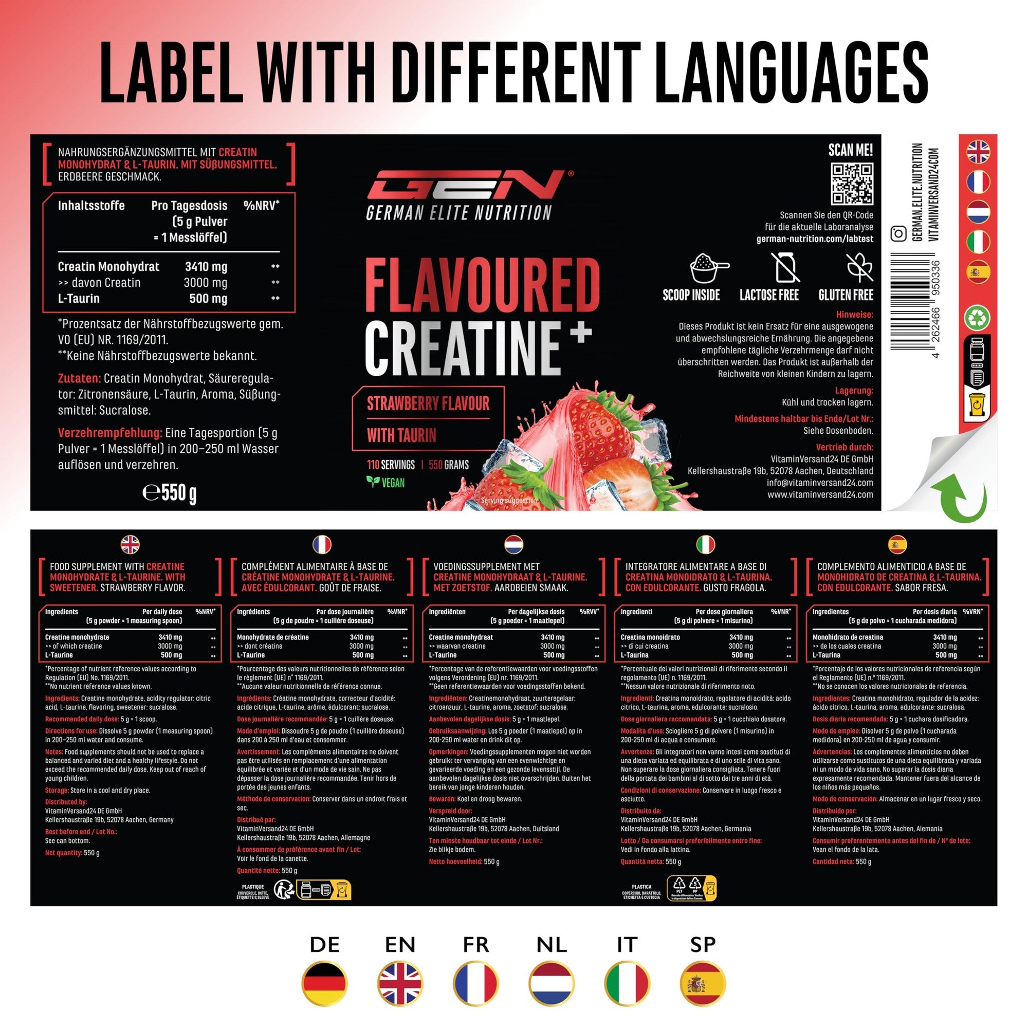 Flavoured Creatine+ 550g – vegan & laborgeprüft