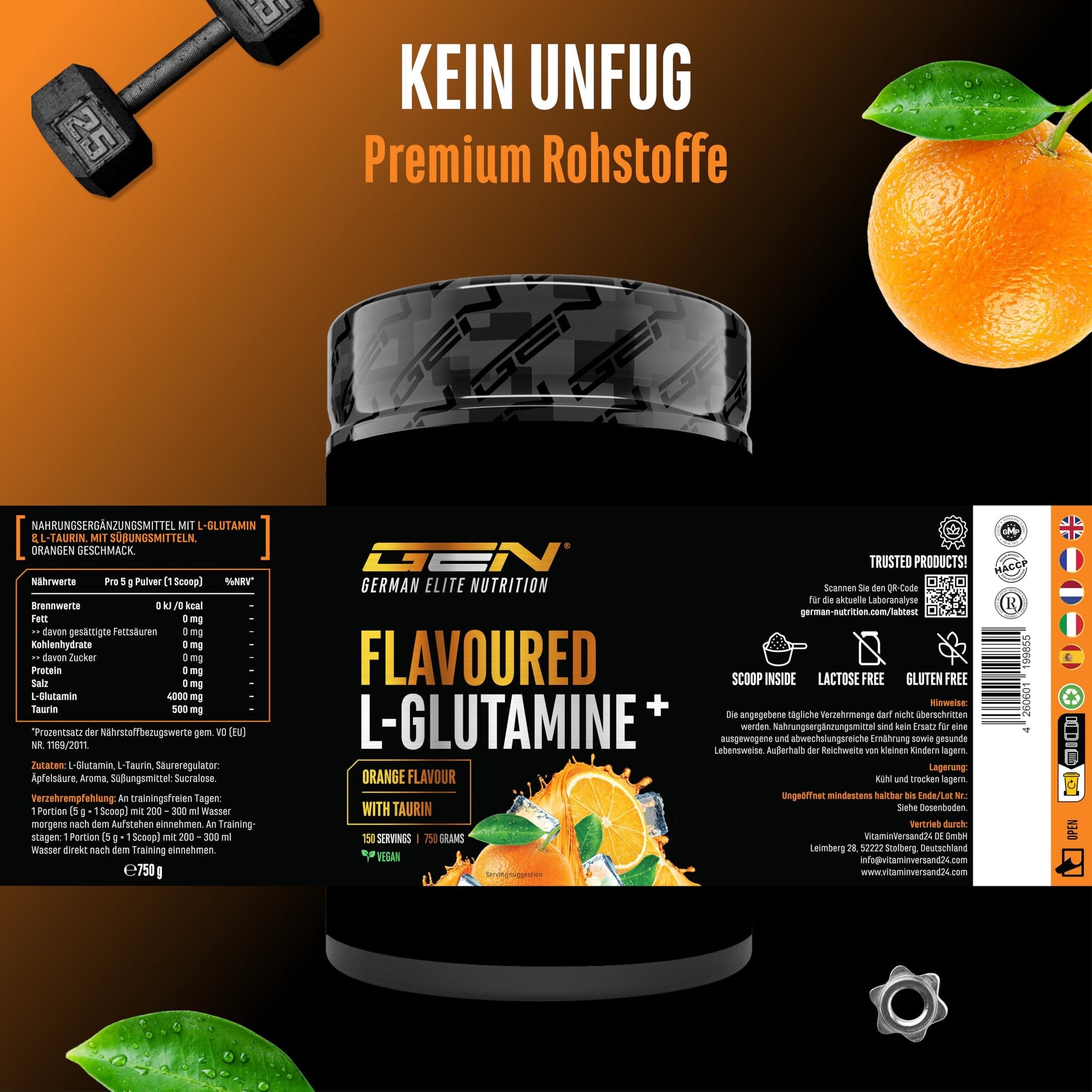 L-Glutamine Pulver 750g – vegan & laborgeprüft