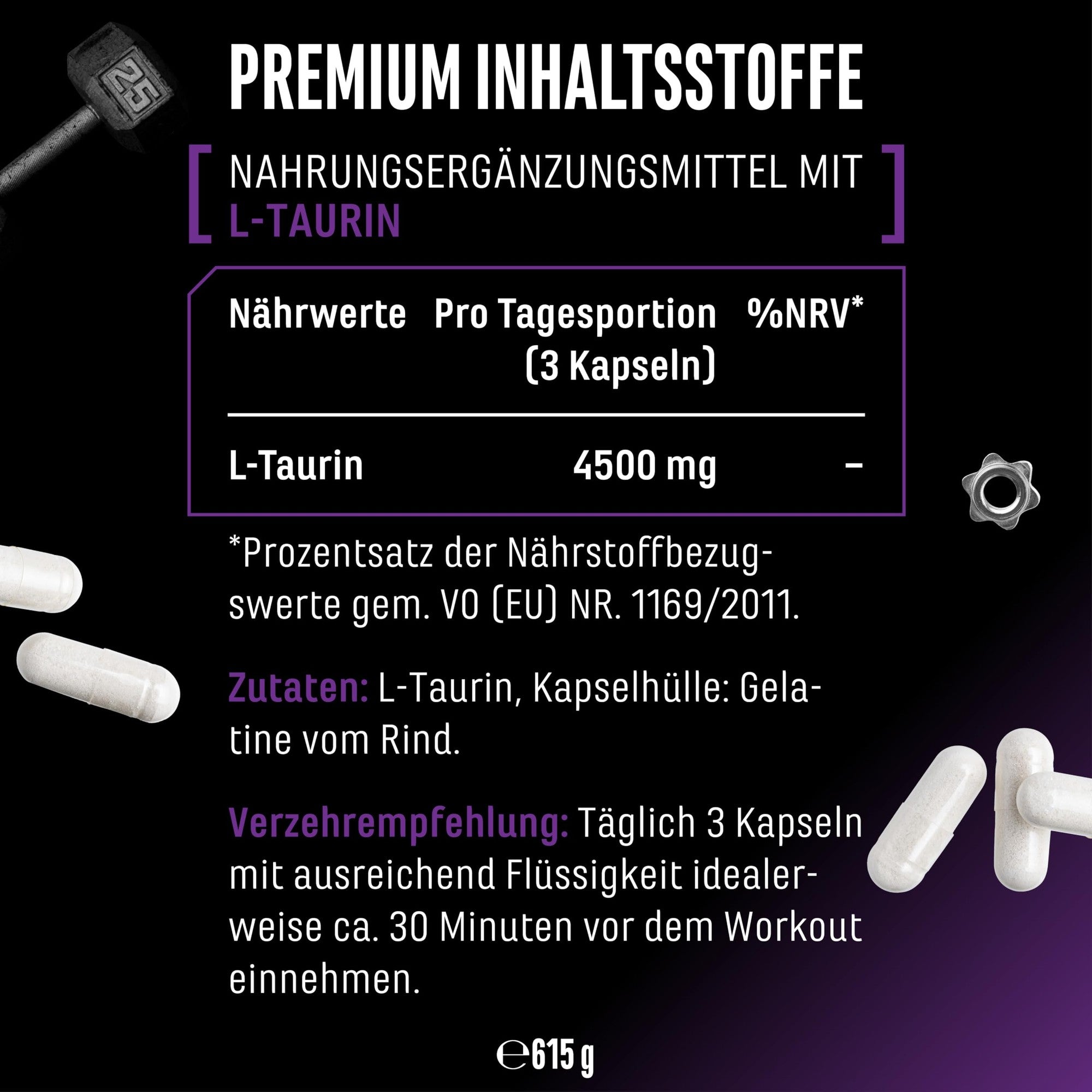 L-Taurine Ultra Caps 1500mg 365 Kapseln – Anwendung