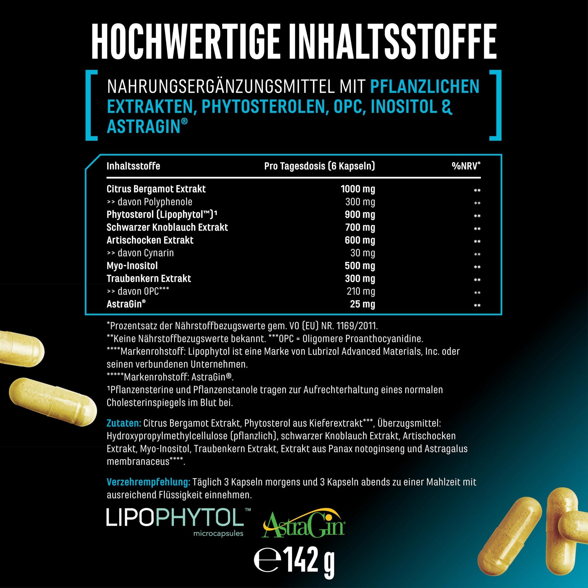 Cholesterol Control 180 Kapseln – Nährwerte & Etikett