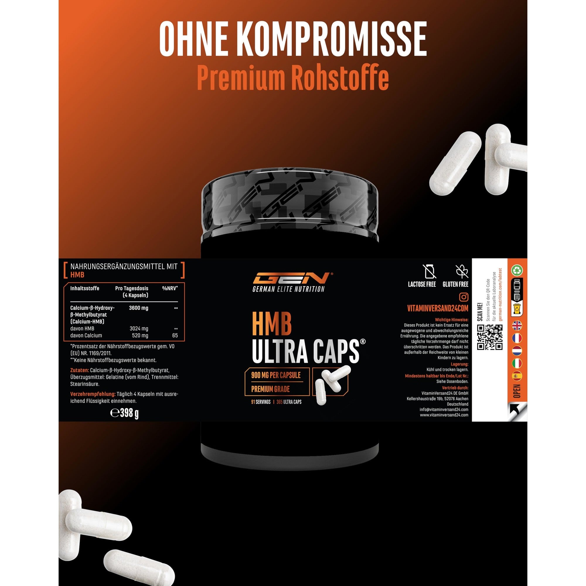 GEN HMB Ultra Caps 365 Kapseln – 3600mg Calcium-HMB