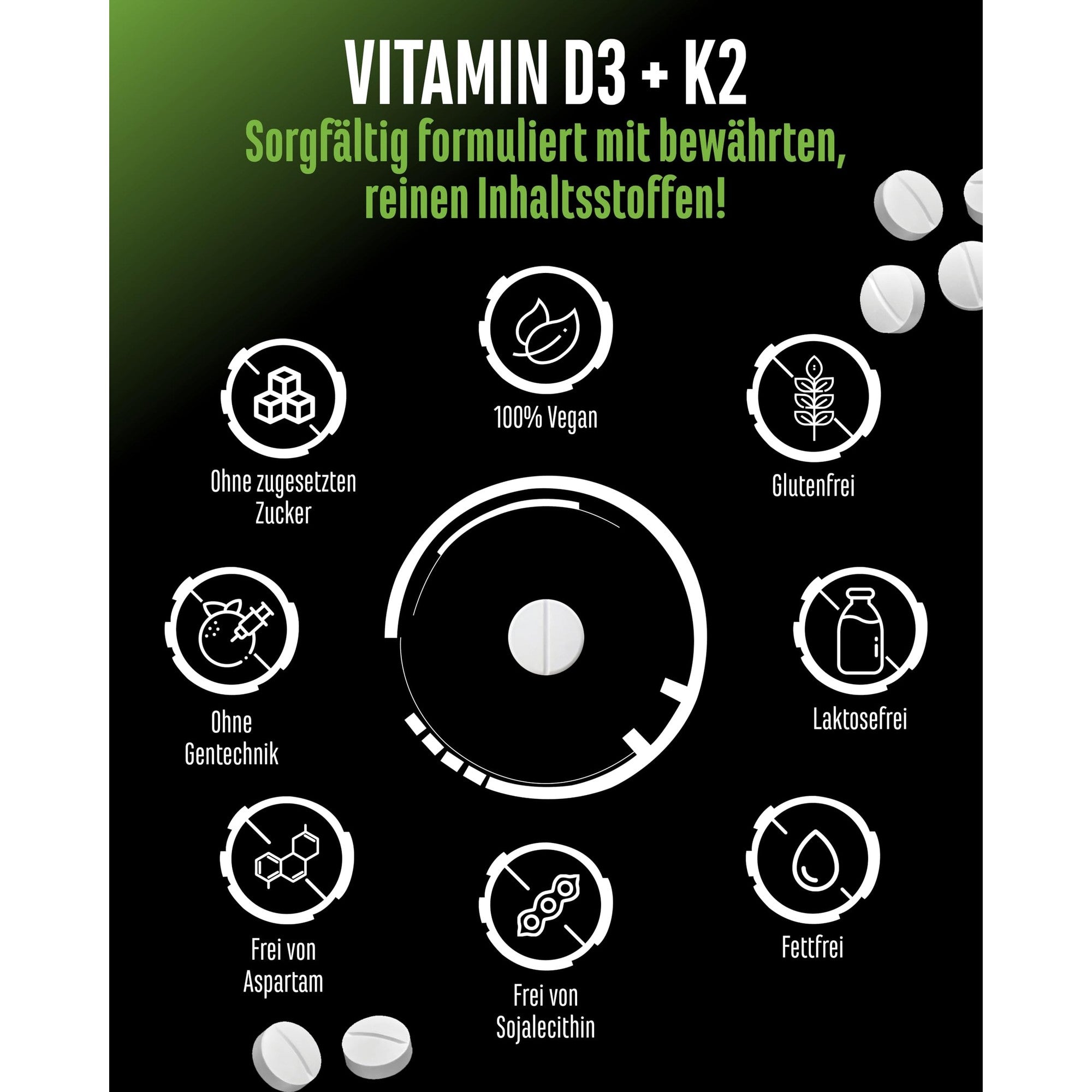GEN Vitamin D3 5.000 IE + K2 200µg 180 Tabletten – Wirkstoffe & Dosierung
