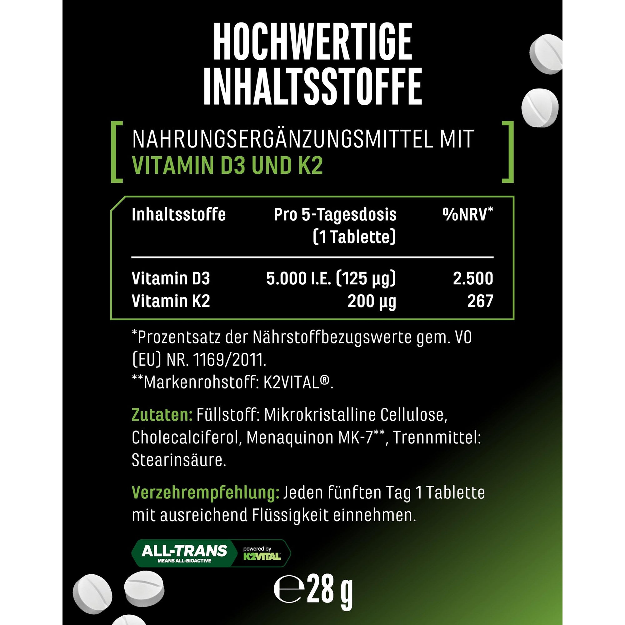 GEN Vitamin D3 5.000 IE + K2 200µg 180 Tabletten – laborgeprüft