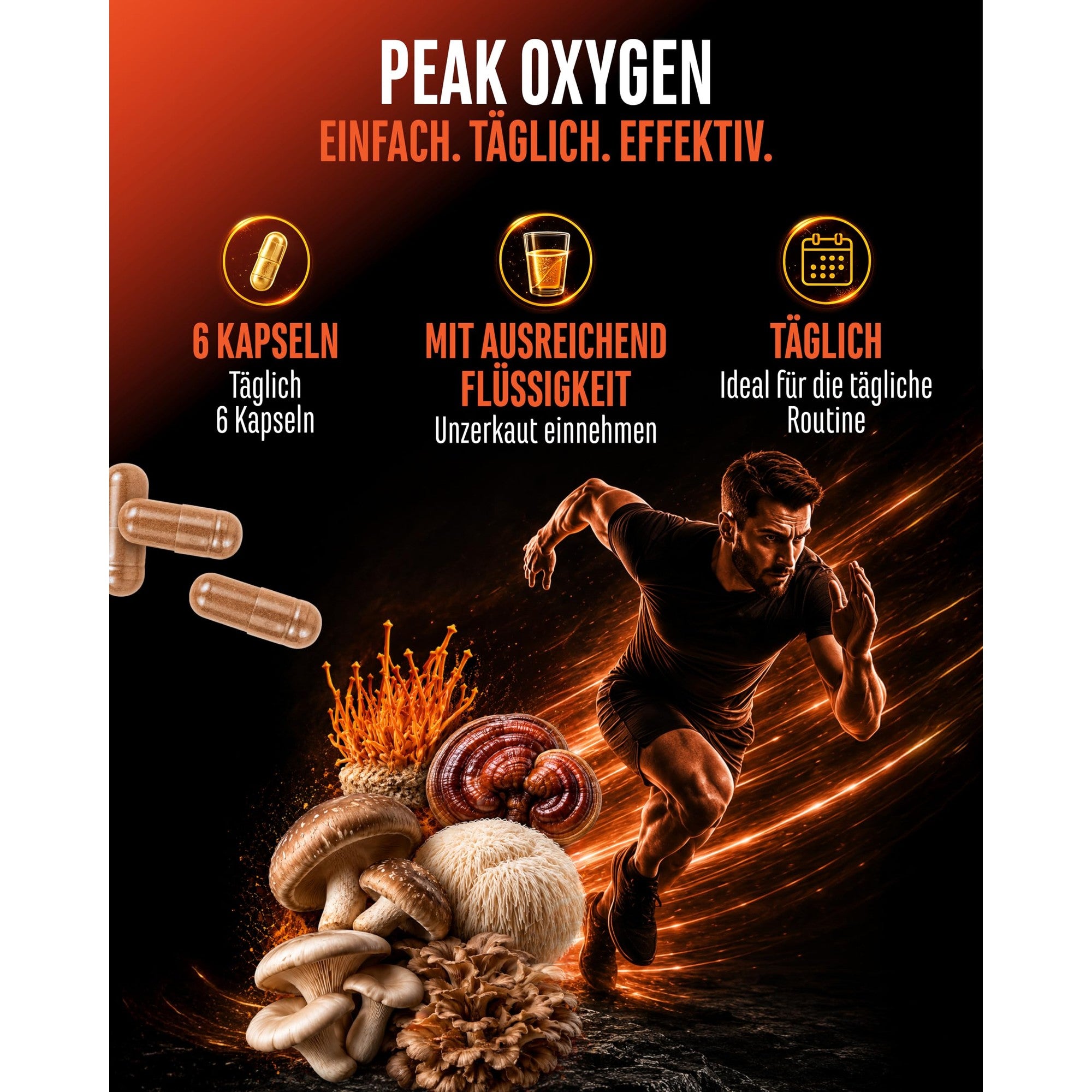 Peak Oxygen Pilzkomplex 180 Kapseln – Wirkstoffe & Dosierung