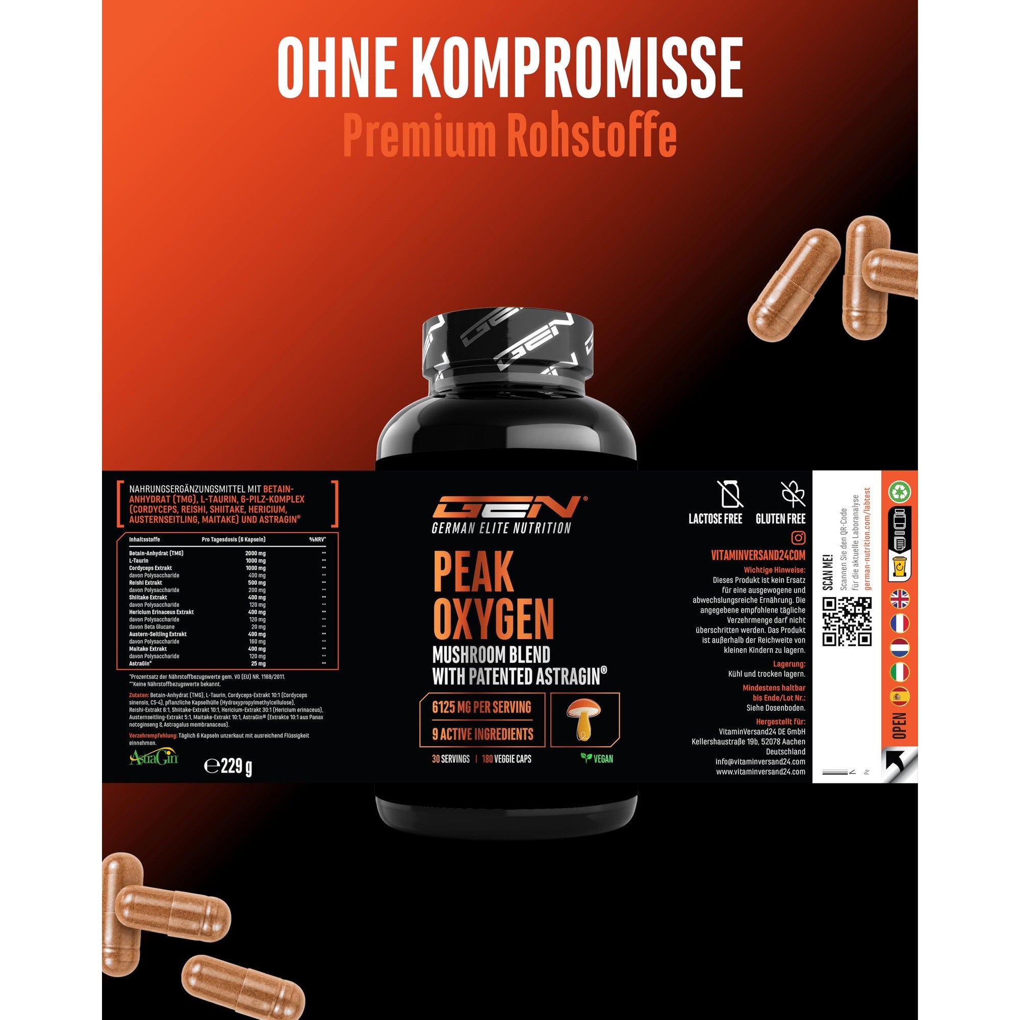 Peak Oxygen Pilzkomplex 180 Kapseln – Anwendung