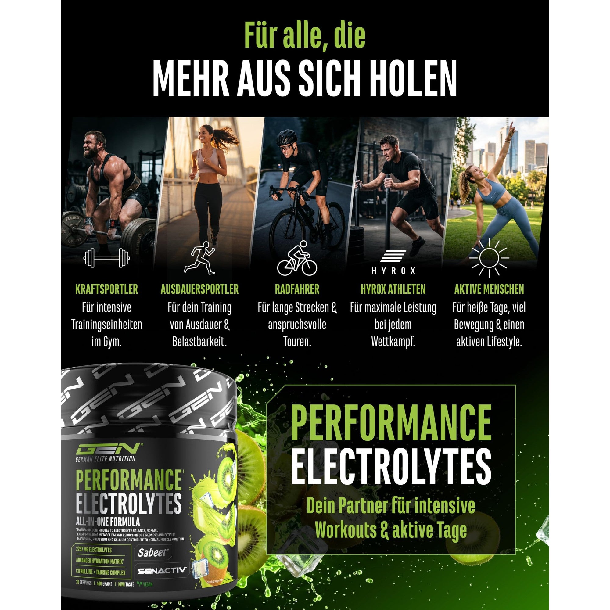 Performance Electrolytes Kiwi 400g – vegan & laborgeprüft