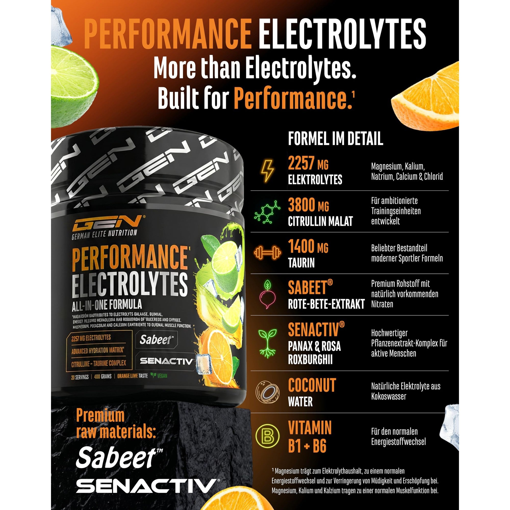 Performance Electrolytes Orange-Limette 400g – Übersicht