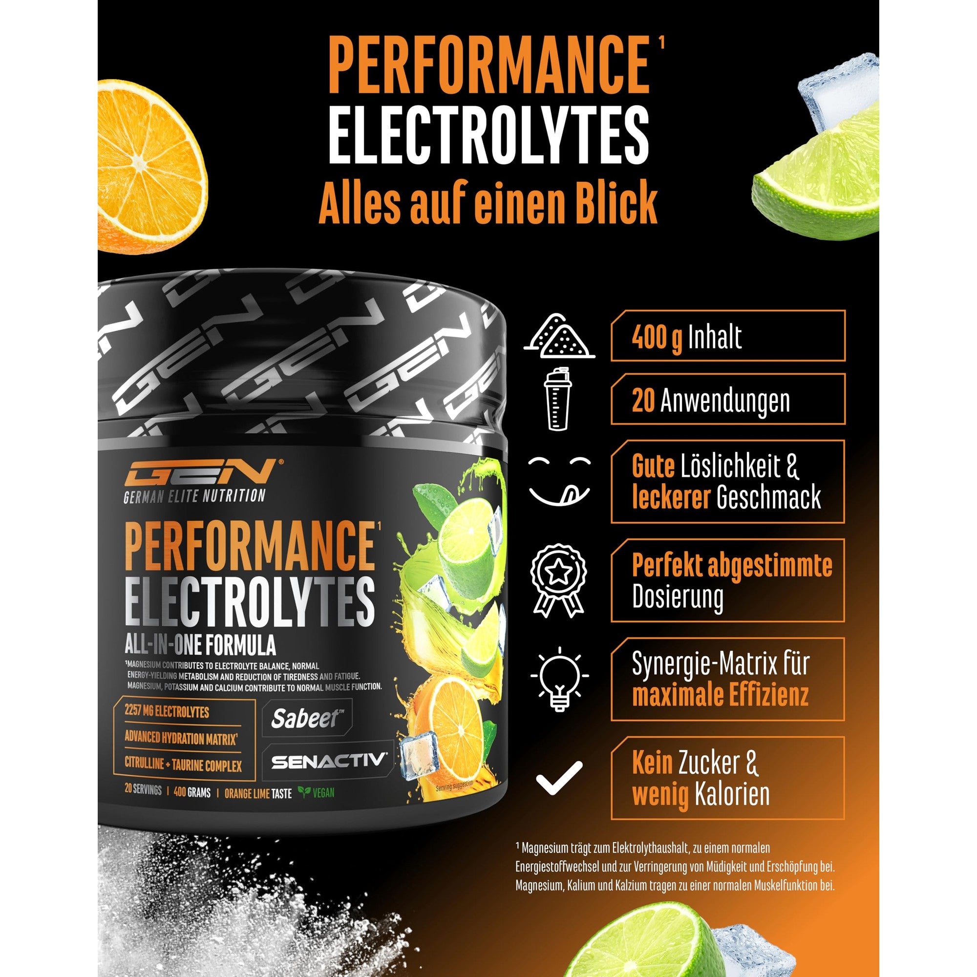 Performance Electrolytes Orange-Limette 400g – Inhaltsstoffe