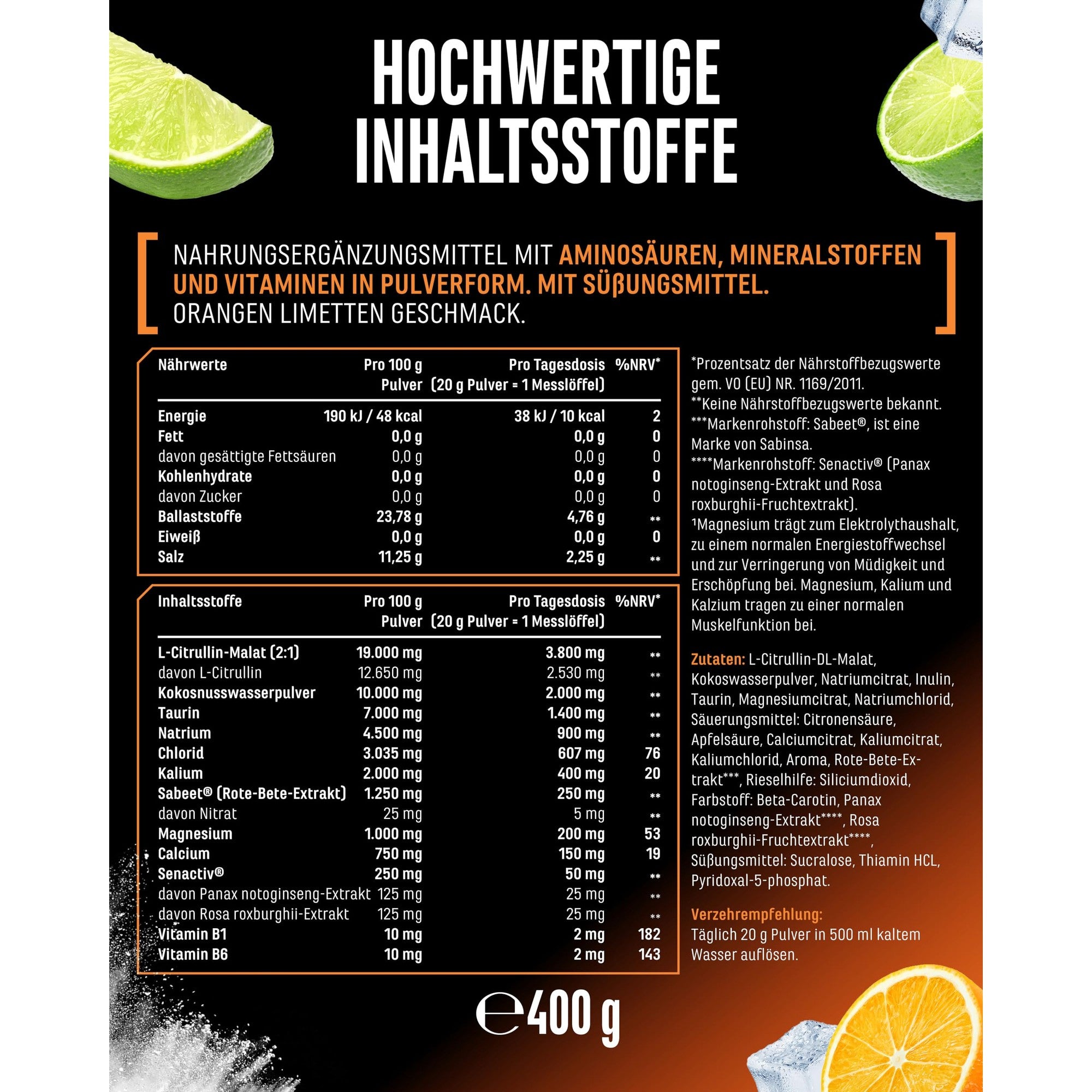 Performance Electrolytes Orange-Limette 400g – Produktdetails