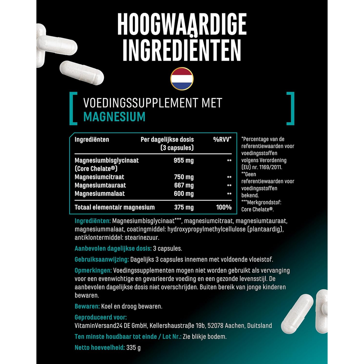 Magnesium Complex 375mg | 4 Formen | 300 Kapseln | GEN
