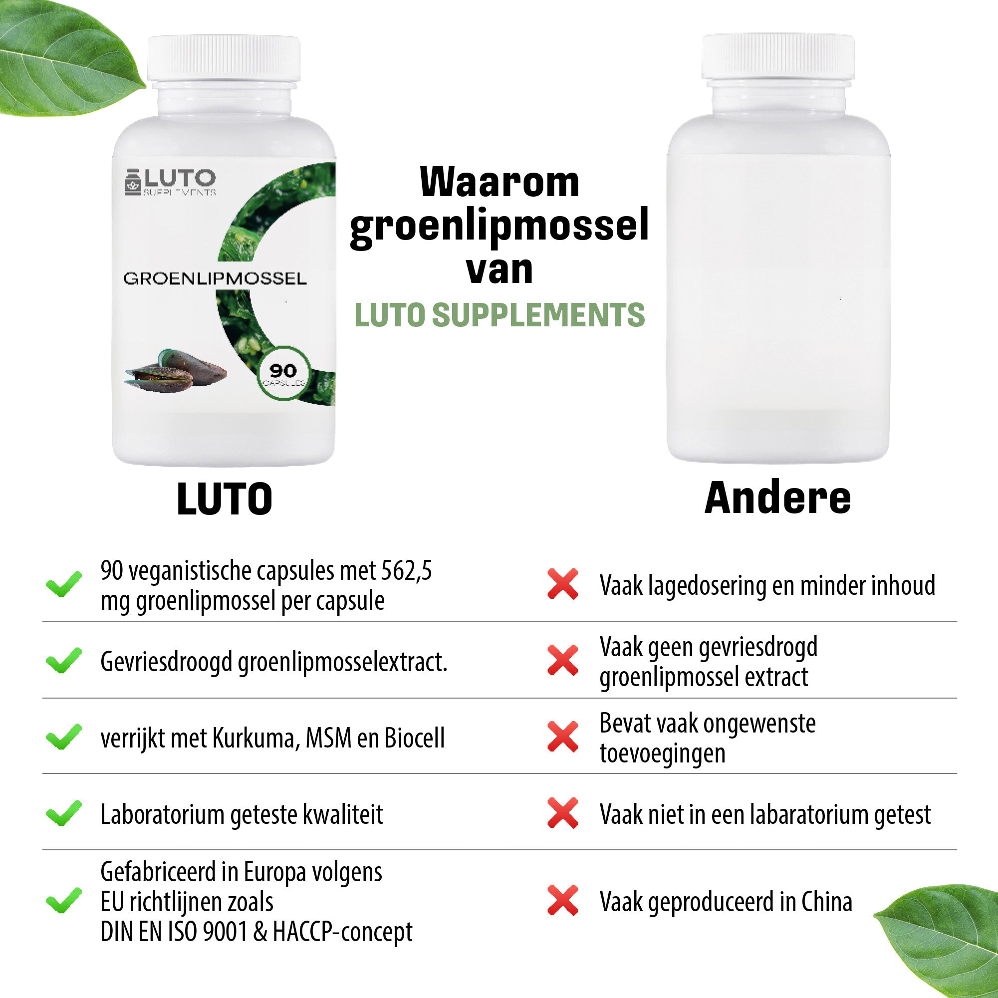 LUTO Groenlipmossel vergelijking - 90 capsules met curcumine, collageen en vitamine C, hoog gedoseerd