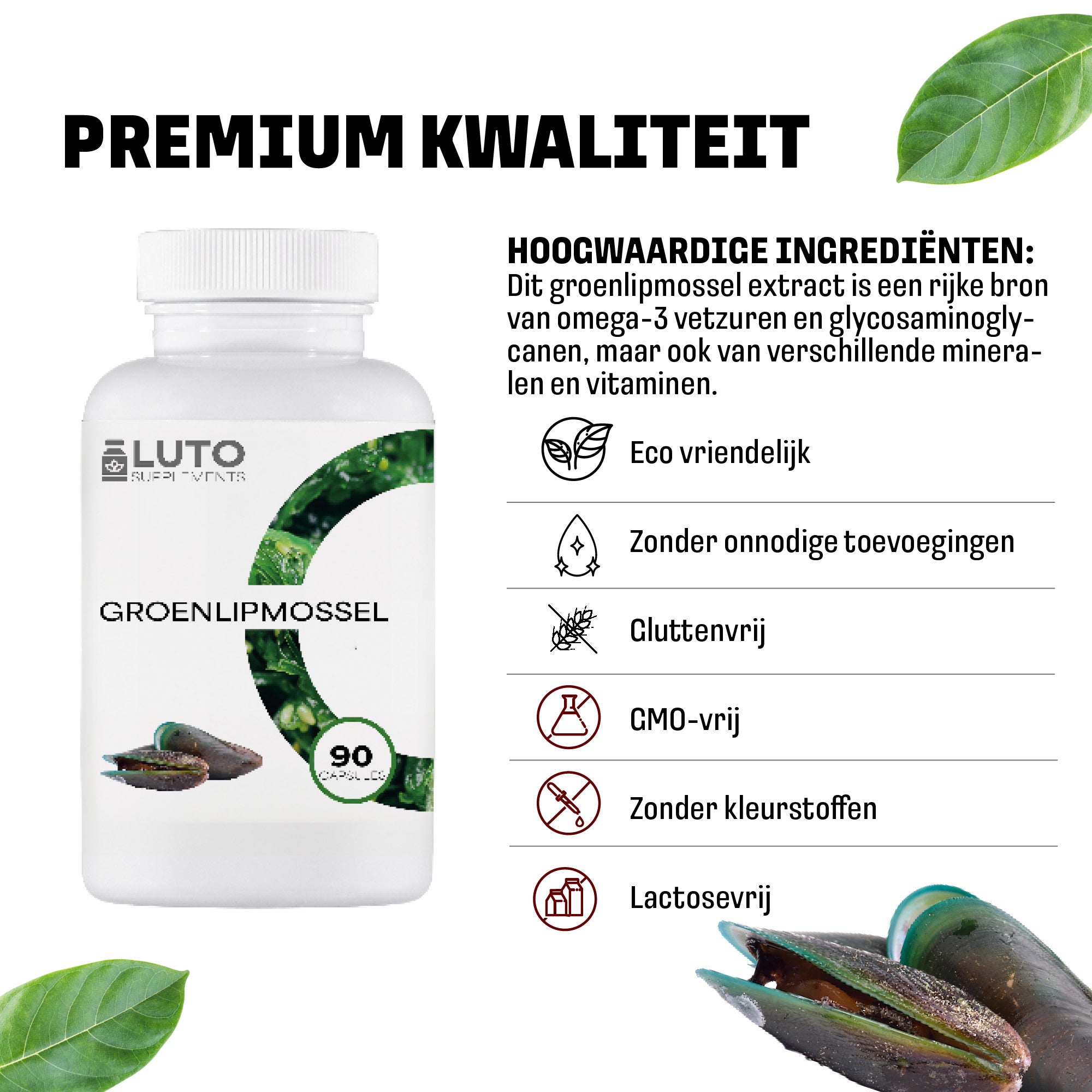Premium kwaliteit LUTO Groenlipmossel - glutenvrij, zonder kunstmatige kleur- en smaakstoffen, vegetarisch