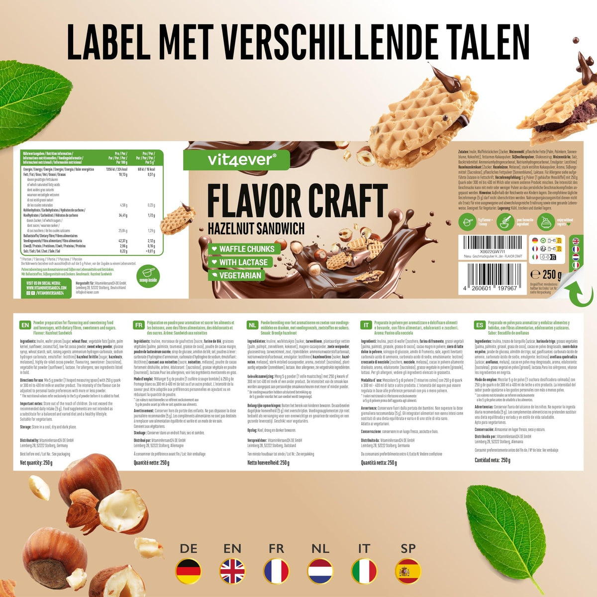 Flavor Craft Haselnuss Sandwich Geschmackspulver | 250 g | Vit4ever
