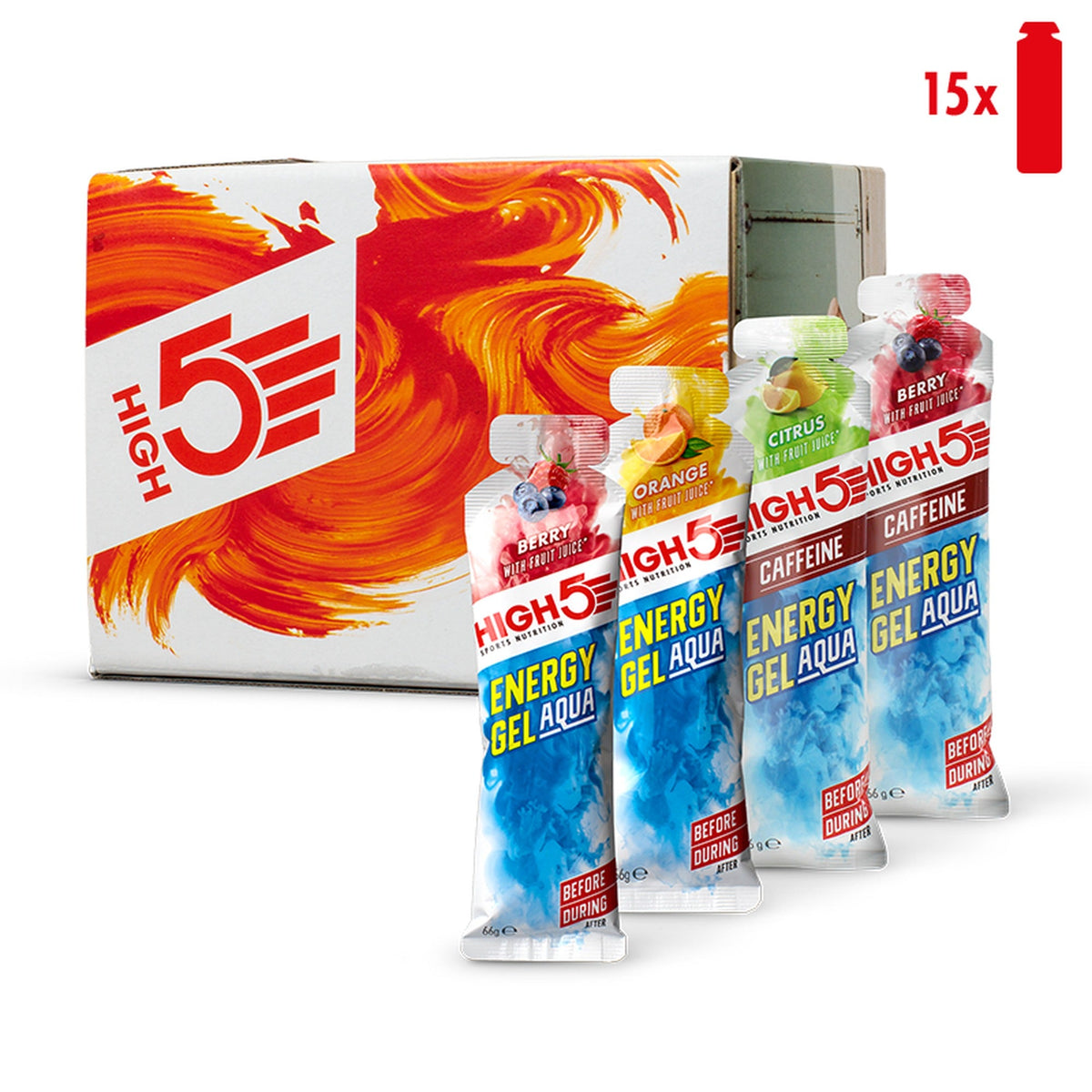 HIGH5 Energy Gel Aqua Mixed Pack 15 Stück - isotonisches Energy Gel mit und ohne Koffein, 23 g Kohlenhydrate | kaufen in Deutschland und Österreich