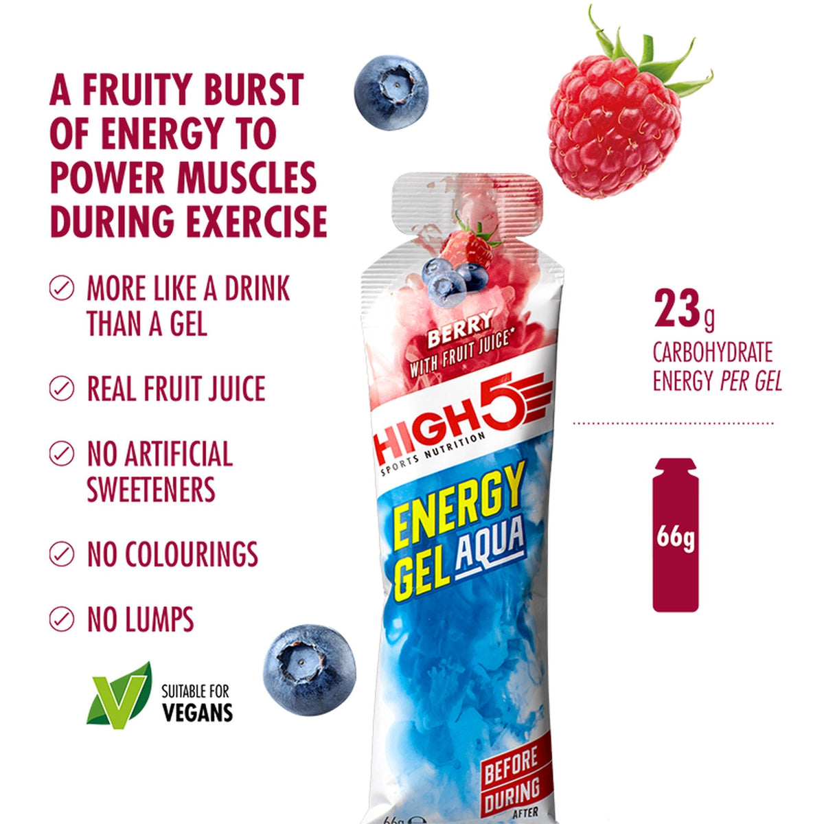 HIGH5 Energy Gel Aqua Berry 66 g - trinkbares Energy Gel mit 23 g Kohlenhydraten, vegan, kein Wasser nötig
