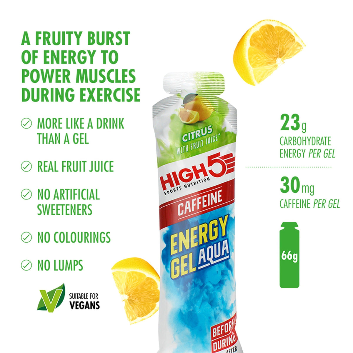 HIGH5 Energy Gel Aqua Caffeine Citrus 66 g - Energy Gel mit 30 mg Koffein und 23 g Kohlenhydraten