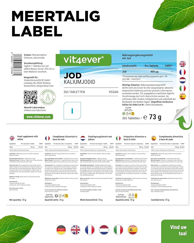 Jod 400 mcg | 365 Tabletten | Vit4ever