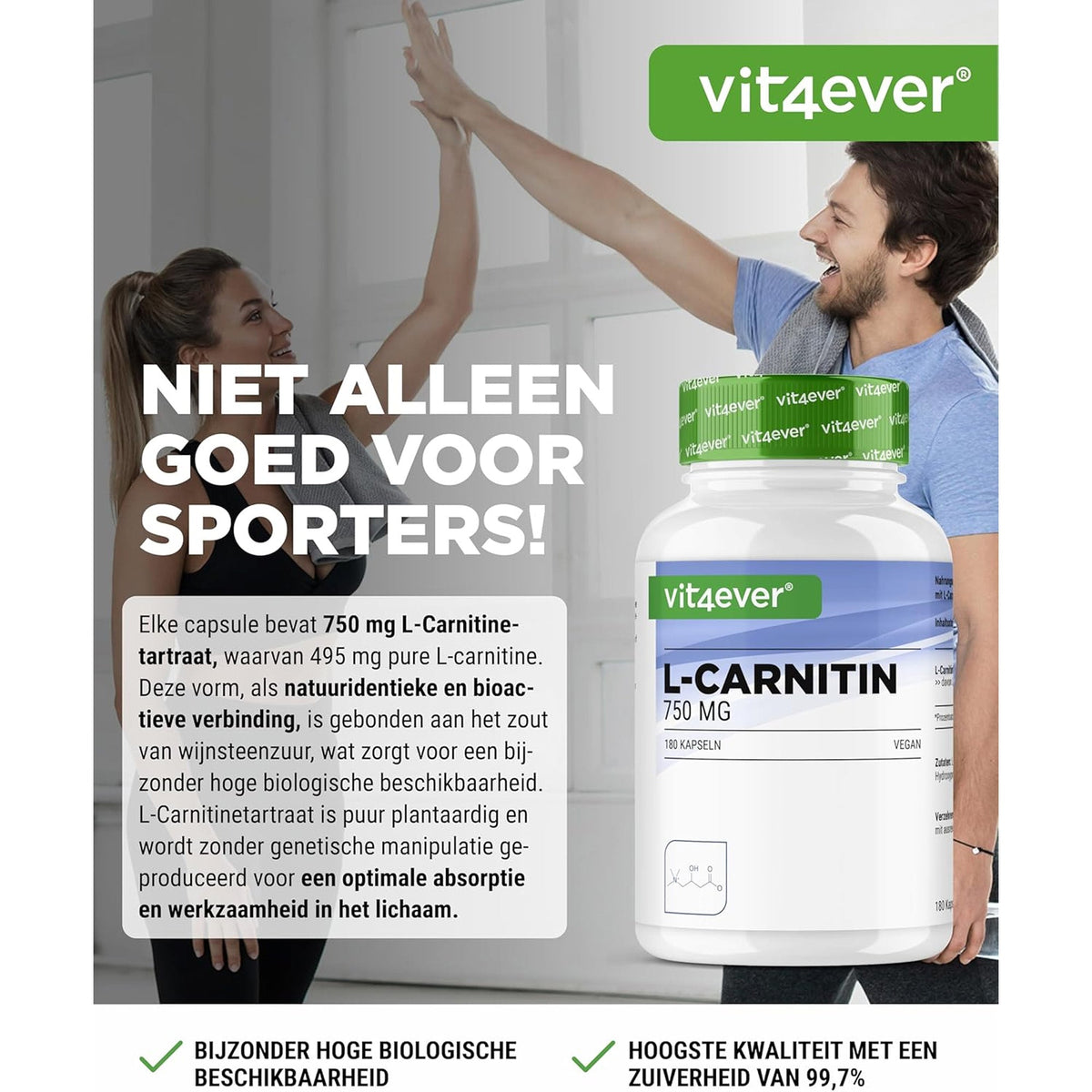 L-Carnitin Tartrat 3000mg | 180 Kapseln | Vit4ever