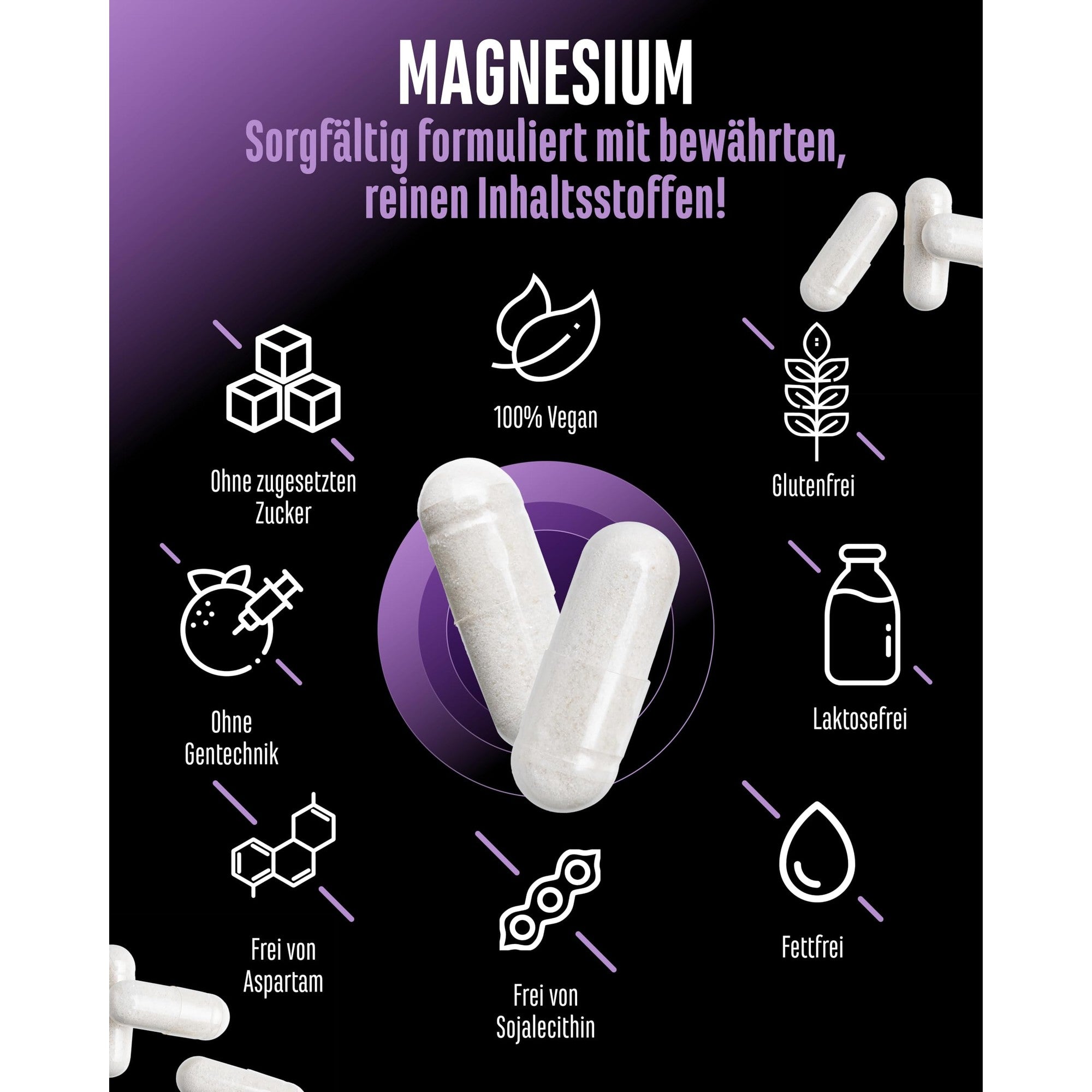 Magnesiumbisglycinat GEN – vegan, gluten-, laktose- und aspartamfrei, ohne Zusatzstoffe