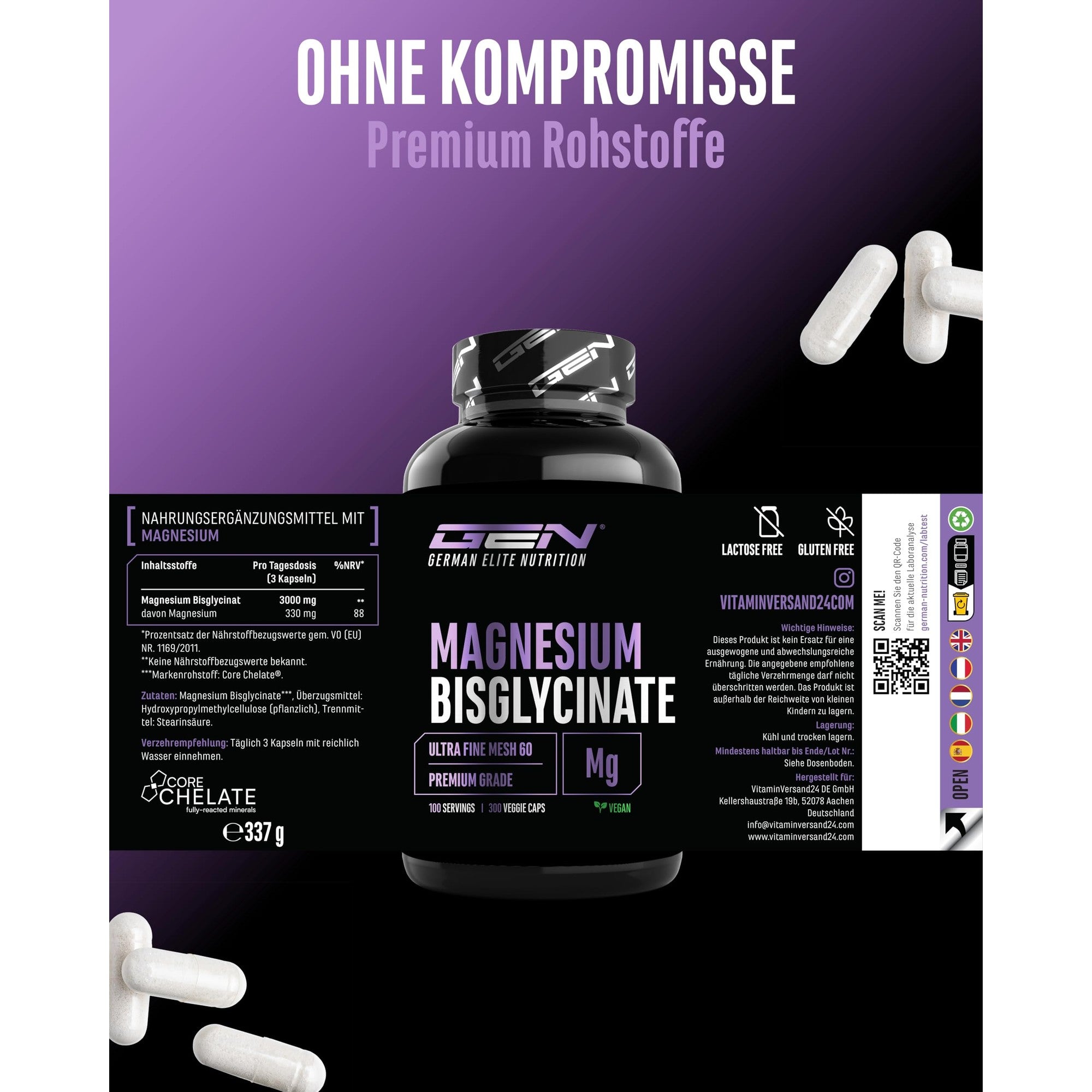 German Elite Nutrition Magnesiumbisglycinat Dose mit Premium-Rohstoffen