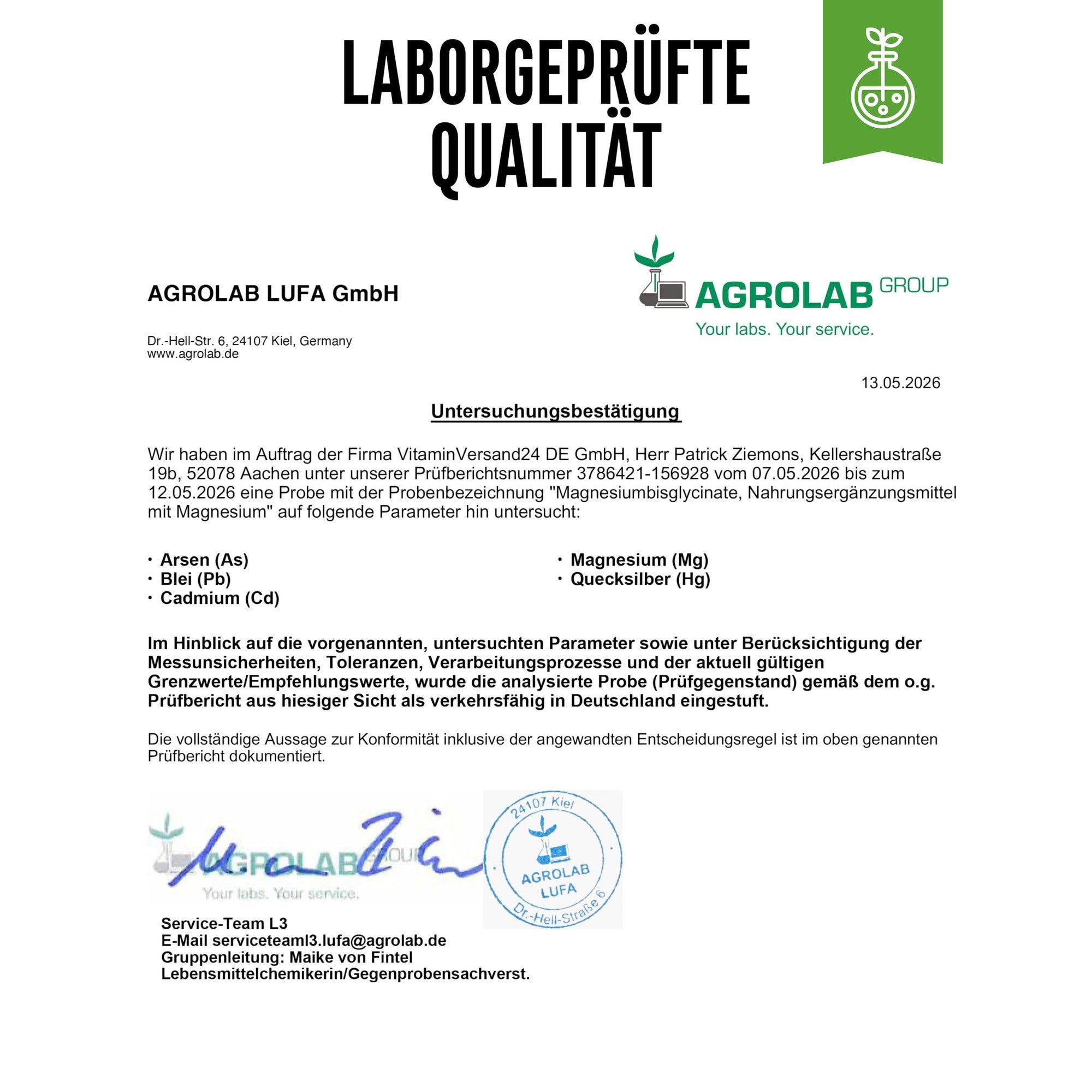 Laborgeprüfte Qualität – Analysezertifikat für GEN Magnesiumbisglycinat