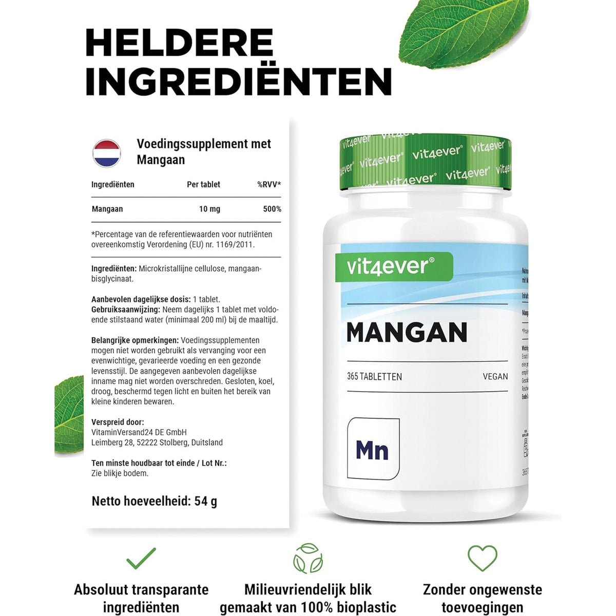 Mangan Bisglycinat 10mg | 365 Tabletten | Vit4ever