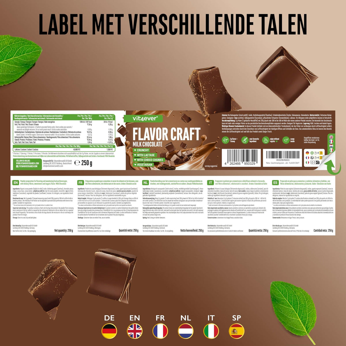 Flavor Craft Milchschokolade Geschmackspulver | 250 g | Vit4ever