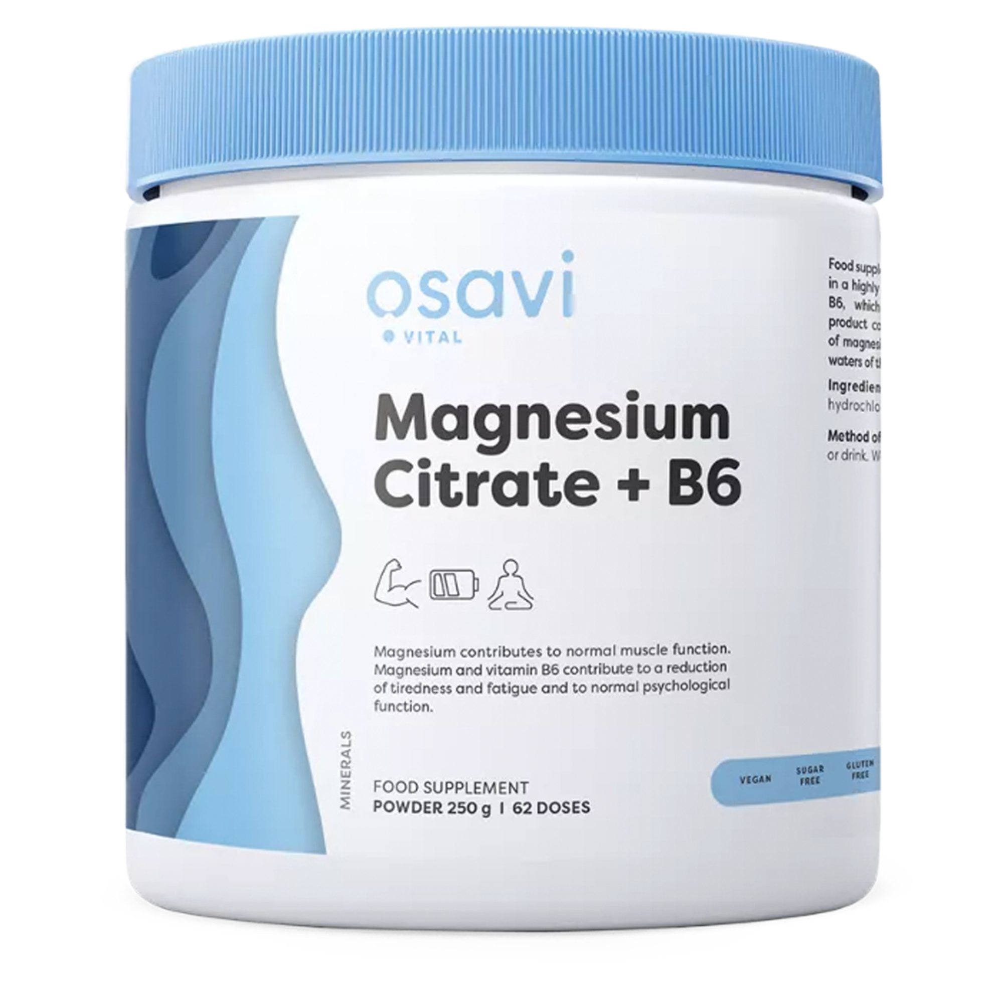 Osavi Magnesiumcitrat mit Vitamin B6 Pulver – 250 Gramm, 62 Portionen Mineralstoff-Nahrungsergänzungsmittel