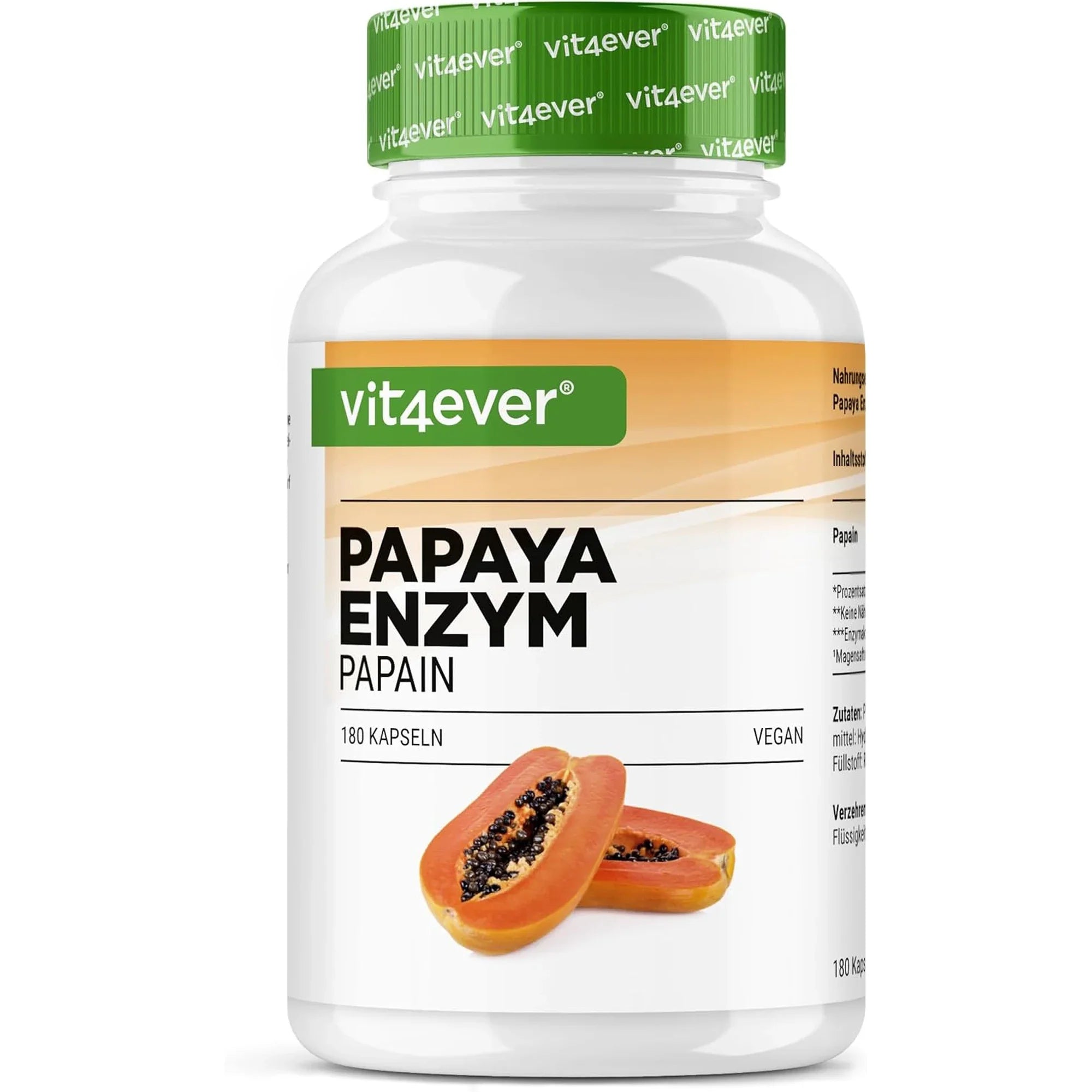Vit4ever Papaya Enzym Dose mit 180 veganen Kapseln