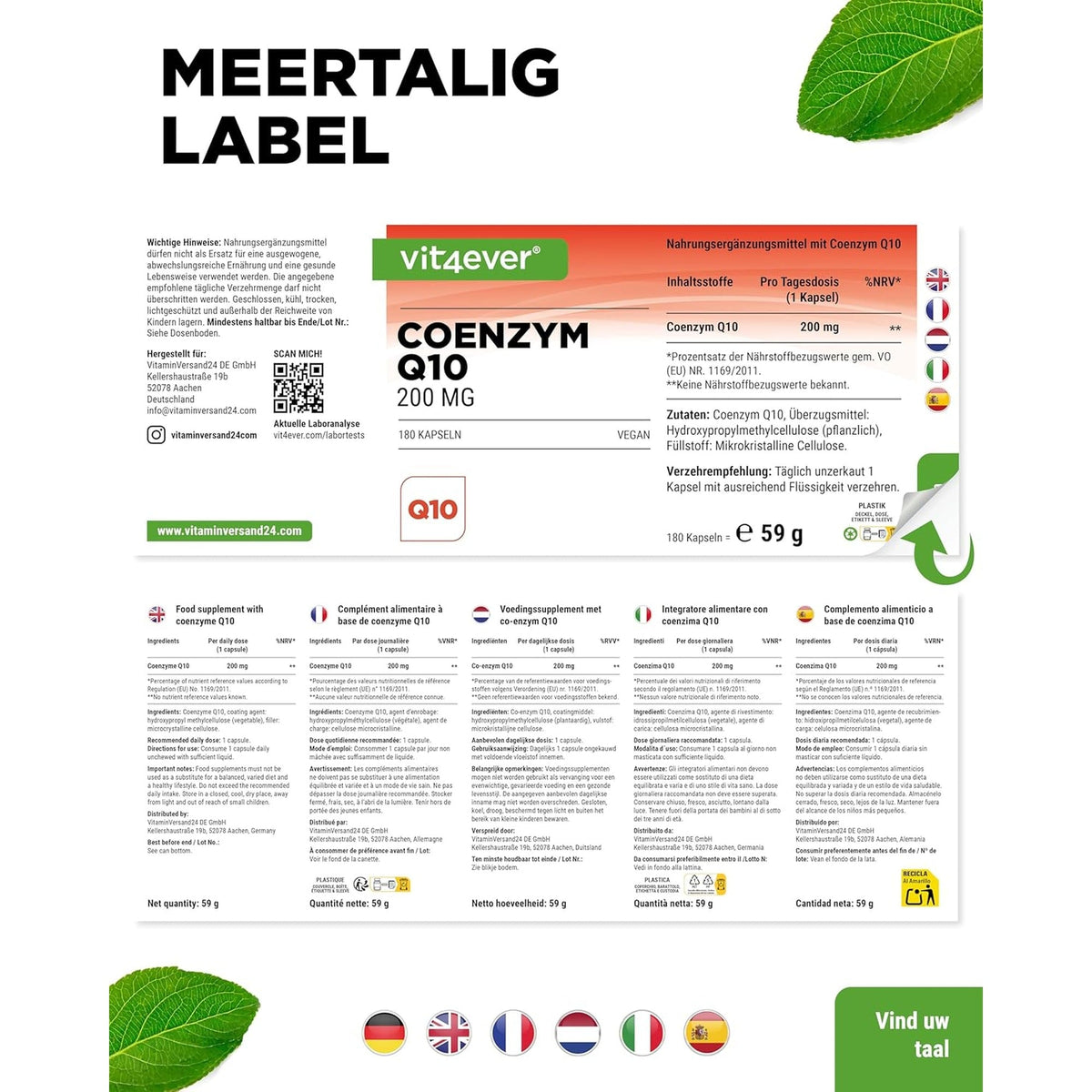 Coenzym Q10 200 mg | 180 Kapseln | Vit4ever