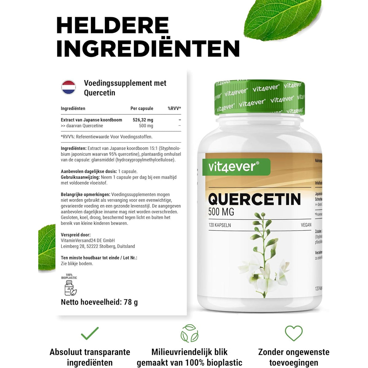 Quercetin (Styphnolobium japonicum-Extrakt) 500 mg | 120 Kapseln | Vit4ever