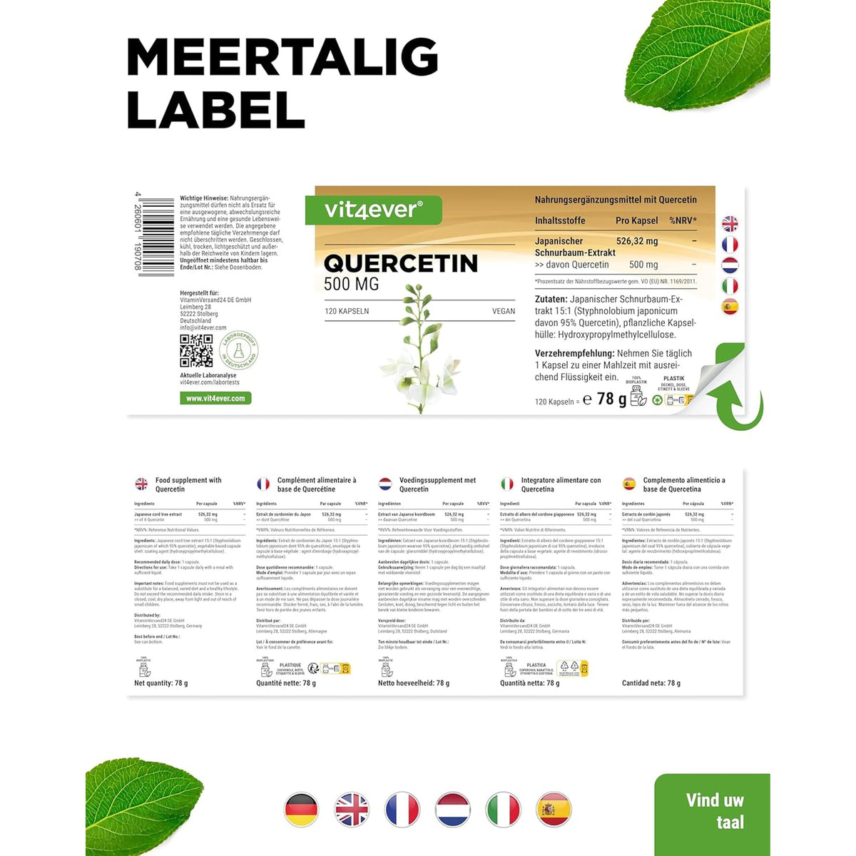Quercetin (Styphnolobium japonicum-Extrakt) 500 mg | 120 Kapseln | Vit4ever