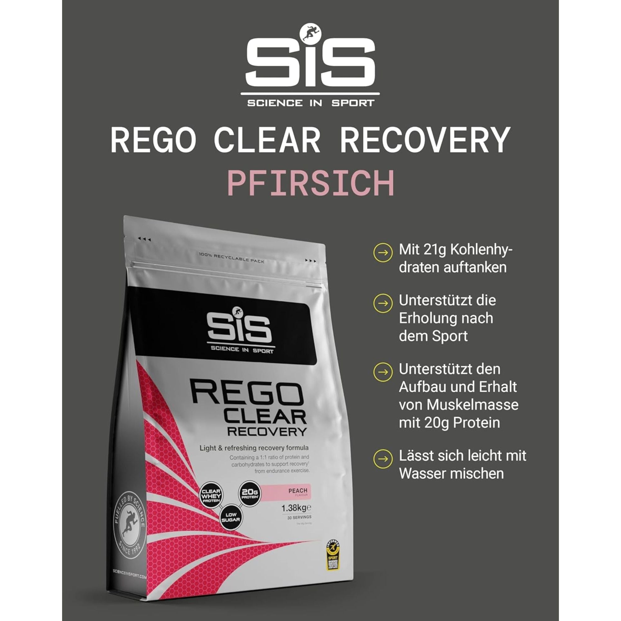 SiS REGO Clear Whey Isolat Protein Recovery Drink | Protein-Limonade | Peach