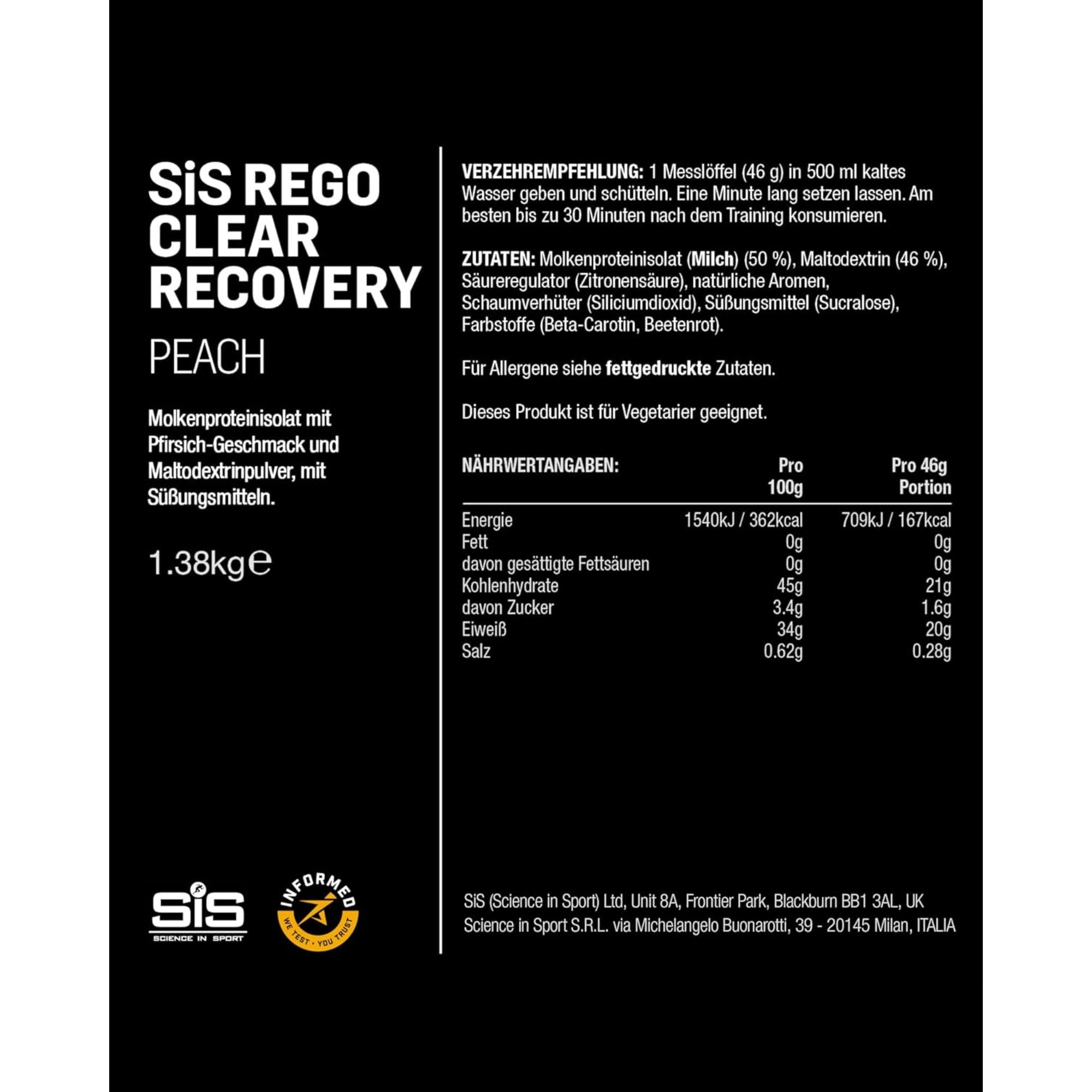 SiS REGO Clear Whey Isolat Protein Recovery Drink | Protein-Limonade | Peach