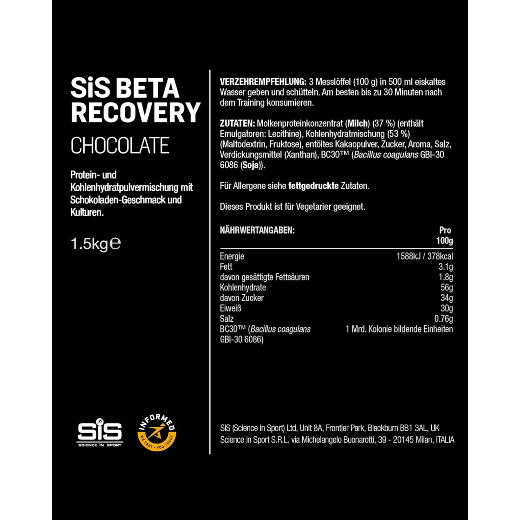 SiS BETA Recovery 1:1 Dual Source Carbs Ratio | Schokolade