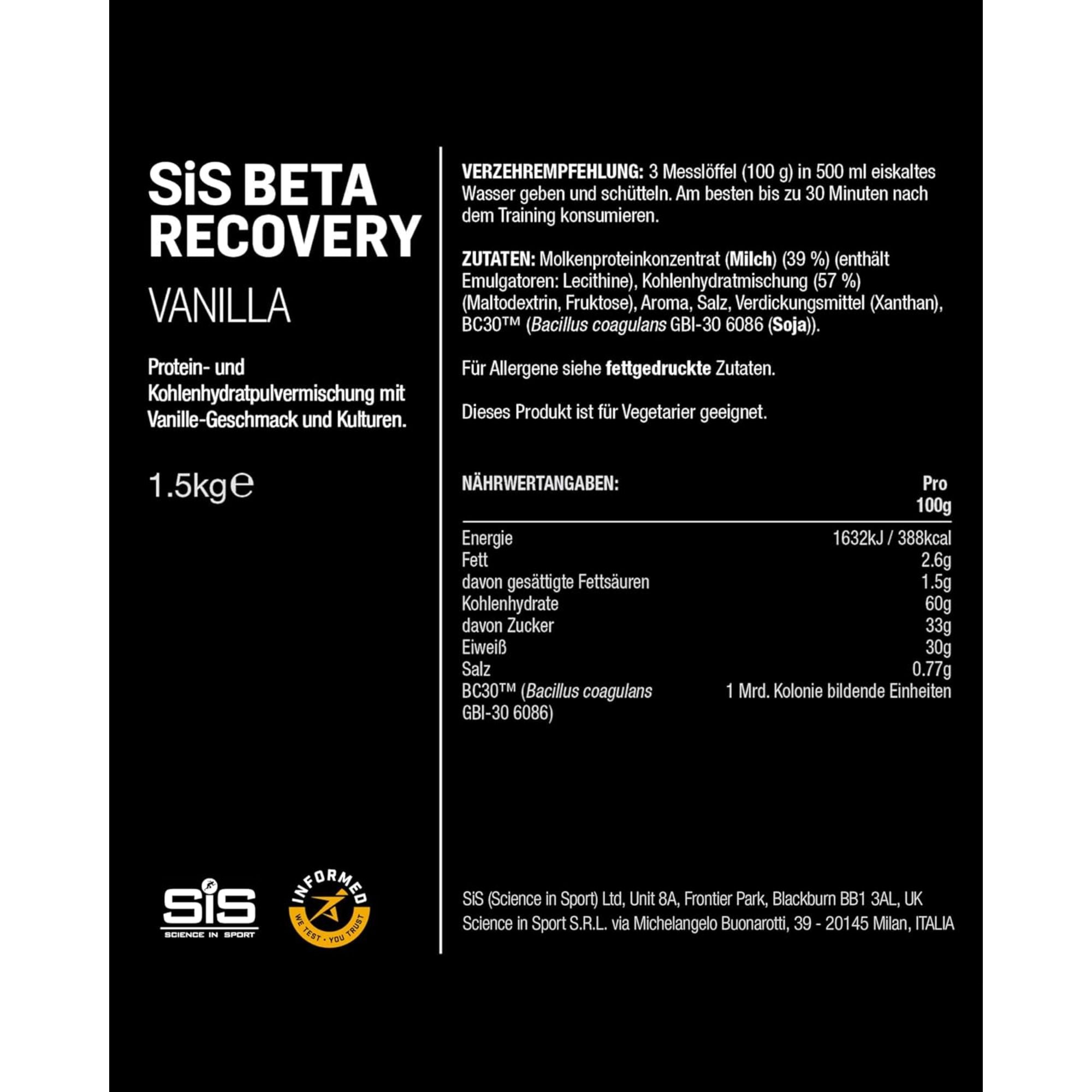 SiS BETA Recovery 1:1 Dual Source Carbs Ratio | Vanille