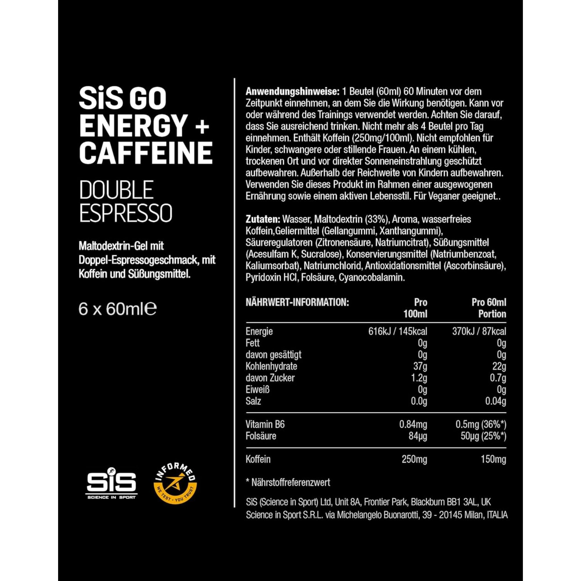 SiS Go Isotonic Energy Gel + Koffein | Double Espresso