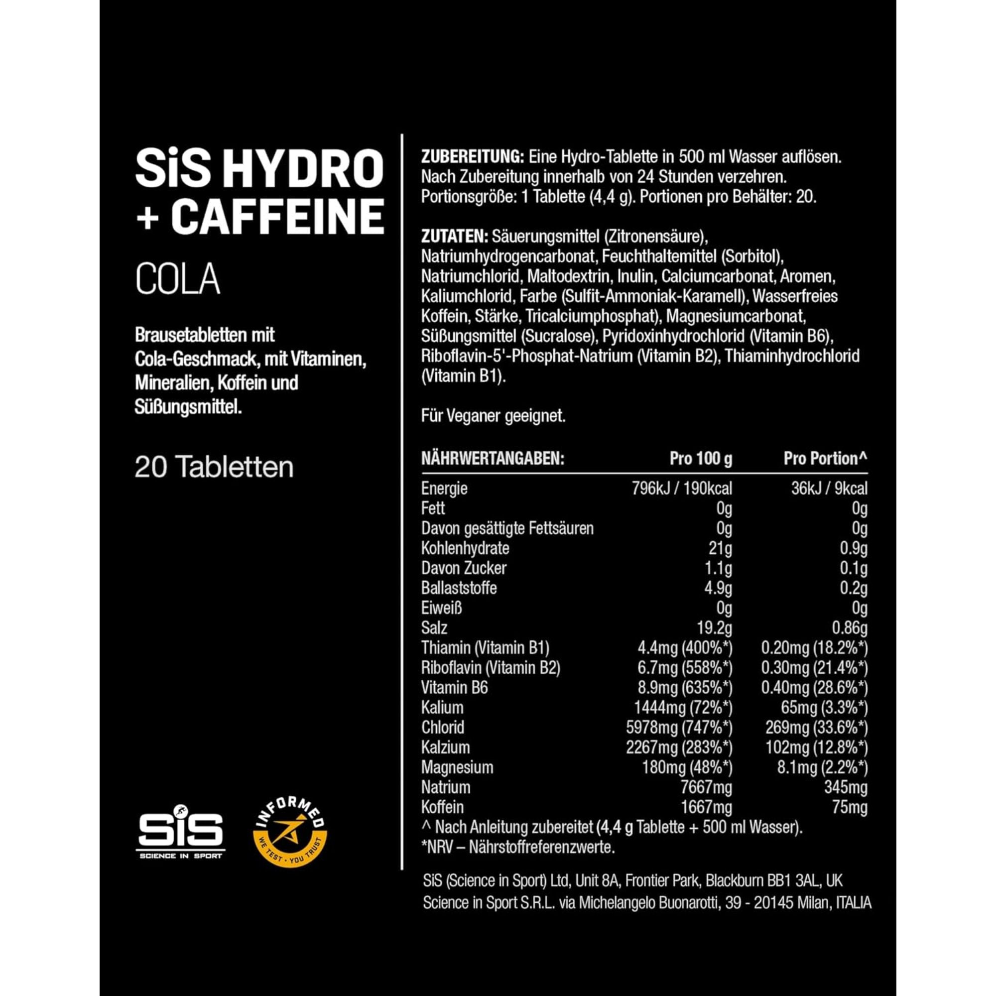 SiS Hydro Tablets | Elektrolyte | Cola + Caffeine