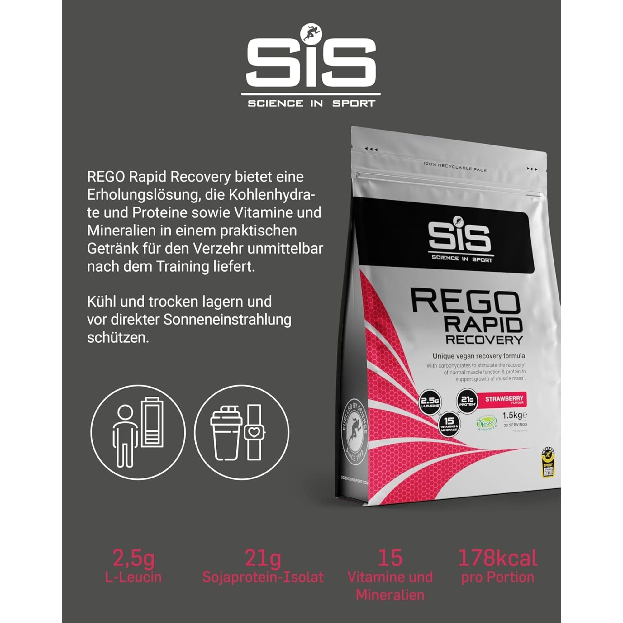 SiS REGO Rapid Recovery Drink Pulver | 20g Protein pro Portion | Erdbeere