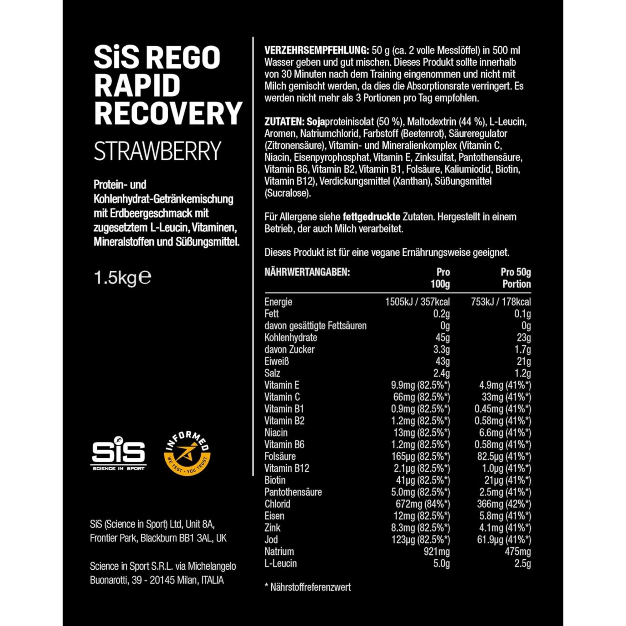 SiS REGO Rapid Recovery Drink Pulver | 20g Protein pro Portion | Erdbeere
