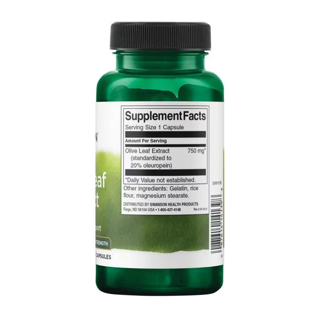 Swanson Olivenblatt-Extrakt 500 mg 20% Oleuropein – Produktverpackung Vorderseite