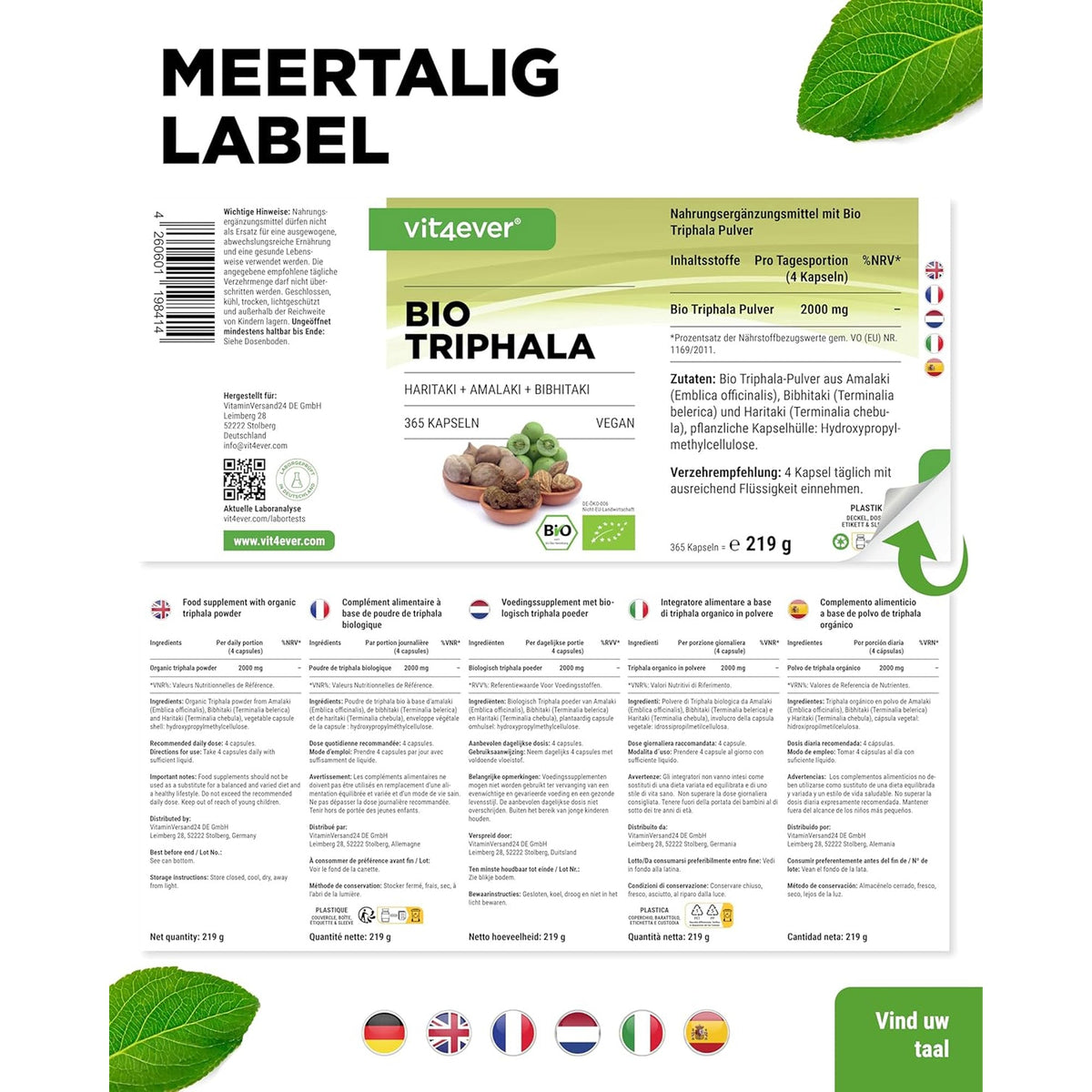 Bio Triphala 10:1 Extrakt | 365 Kapseln | Vit4ever