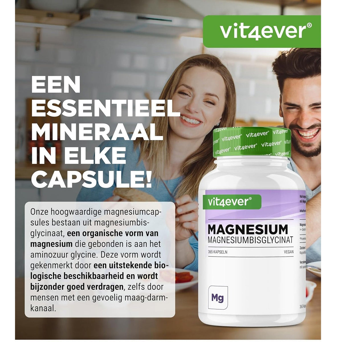 Magnesium Bisglycinat | 240 & 365 Kapseln | Vit4ever