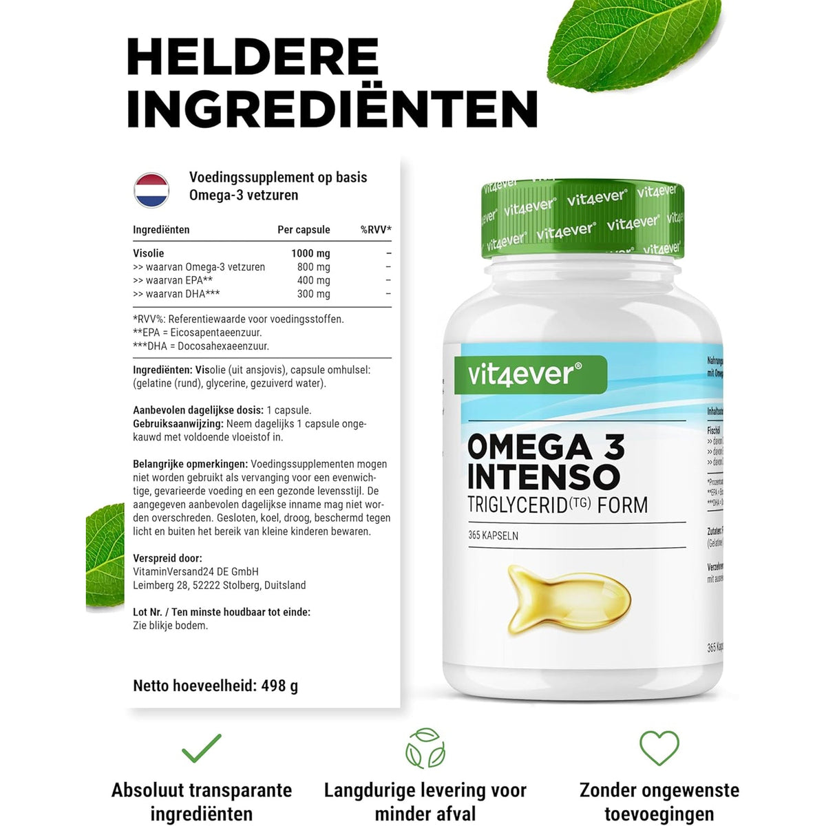 Omega 3 Fischöl 1000mg | 120 & 365 Softgels | Vit4ever