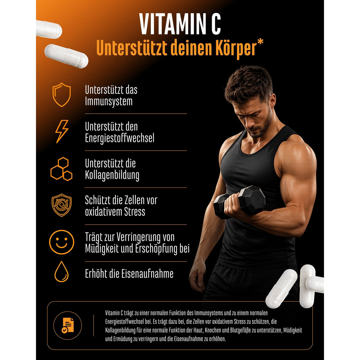 Vitamine C 1000mg per capsule is 1250 procent van de referentie-inname