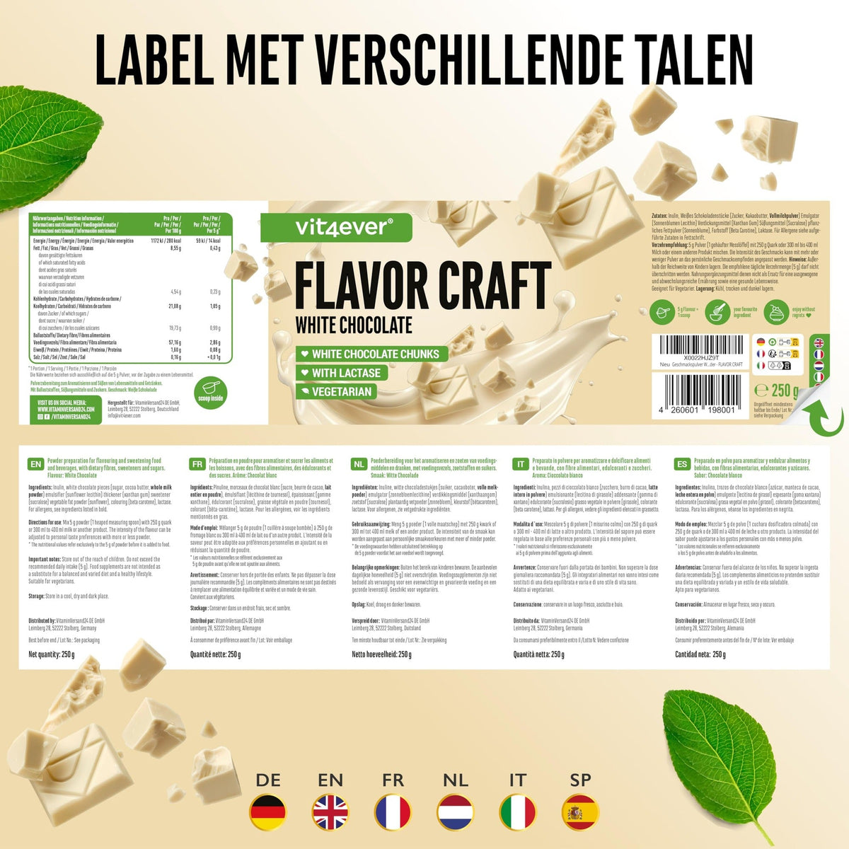 Flavor Craft Weiße Schokolade Geschmackspulver | 250 g | Vit4ever