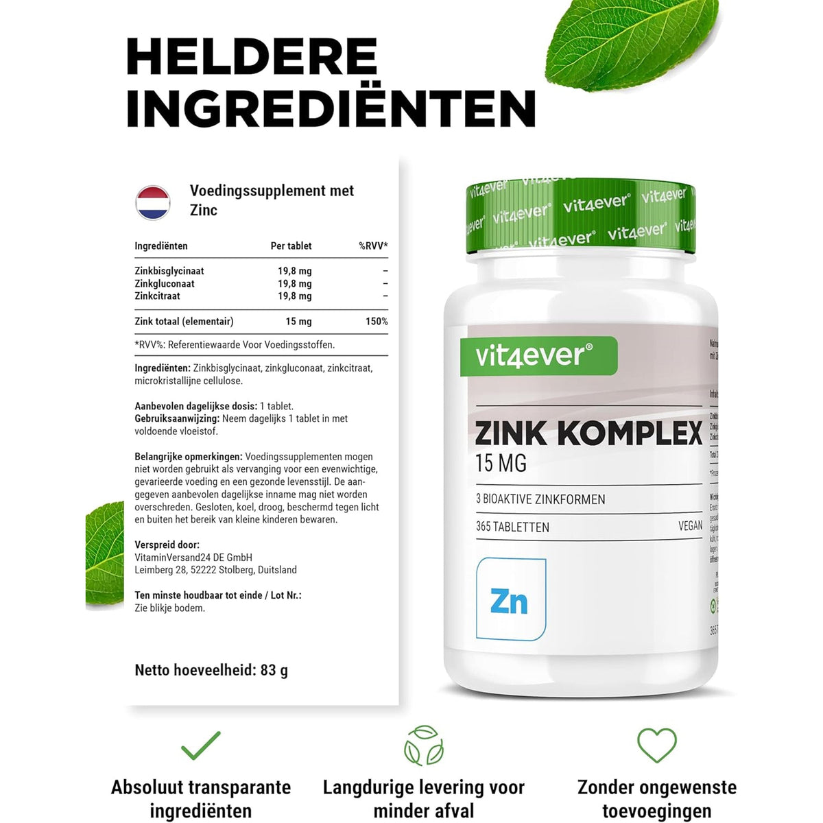 Zink Complex 15 mg | 365 Tabletten | Vit4ever